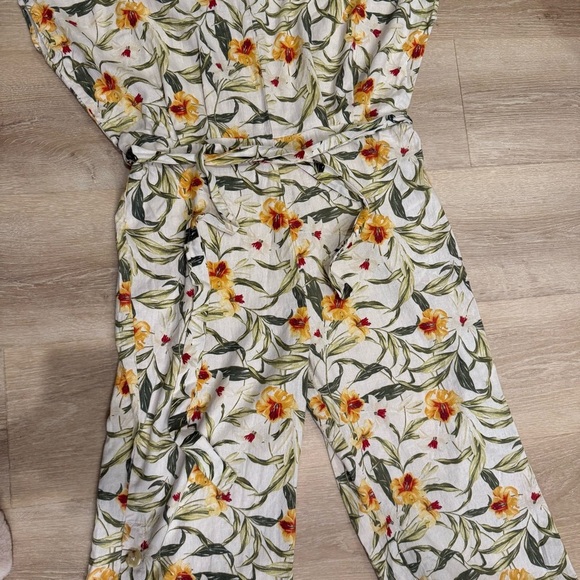Kensie Jeans 100% Linen Floral Print Jumpsuit Relaxed Boho Lagenlook Sz Large - Picture 4 of 12